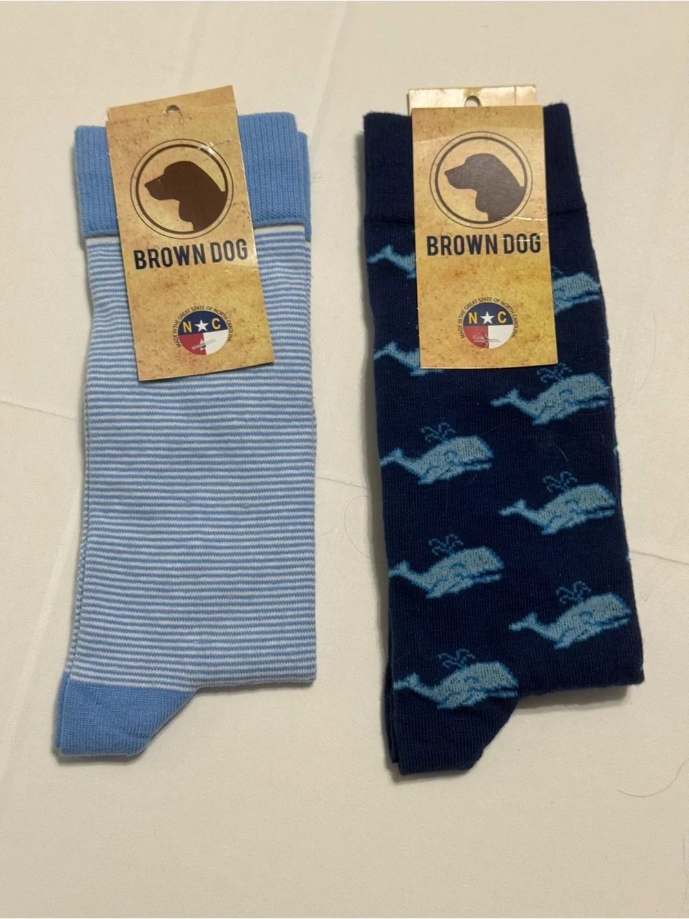 Brown Dog Hosiery Men's Patterned Crew Socks Set (Striped and Whale Print)